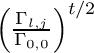 $ \left( \frac{\Gamma_{l,j}}{\Gamma_{0,0}} \right)^{t/2} $