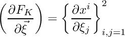 \[ \left(\frac{\partial F_K}{\partial\vec\xi}\right) = \left\{\frac{\partial x^i}{\partial \xi_j}\right\}_{i,j=1}^2 \]