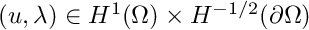 $ (u,\lambda)\in H^1(\Omega) \times H^{-1/2}(\partial\Omega) $